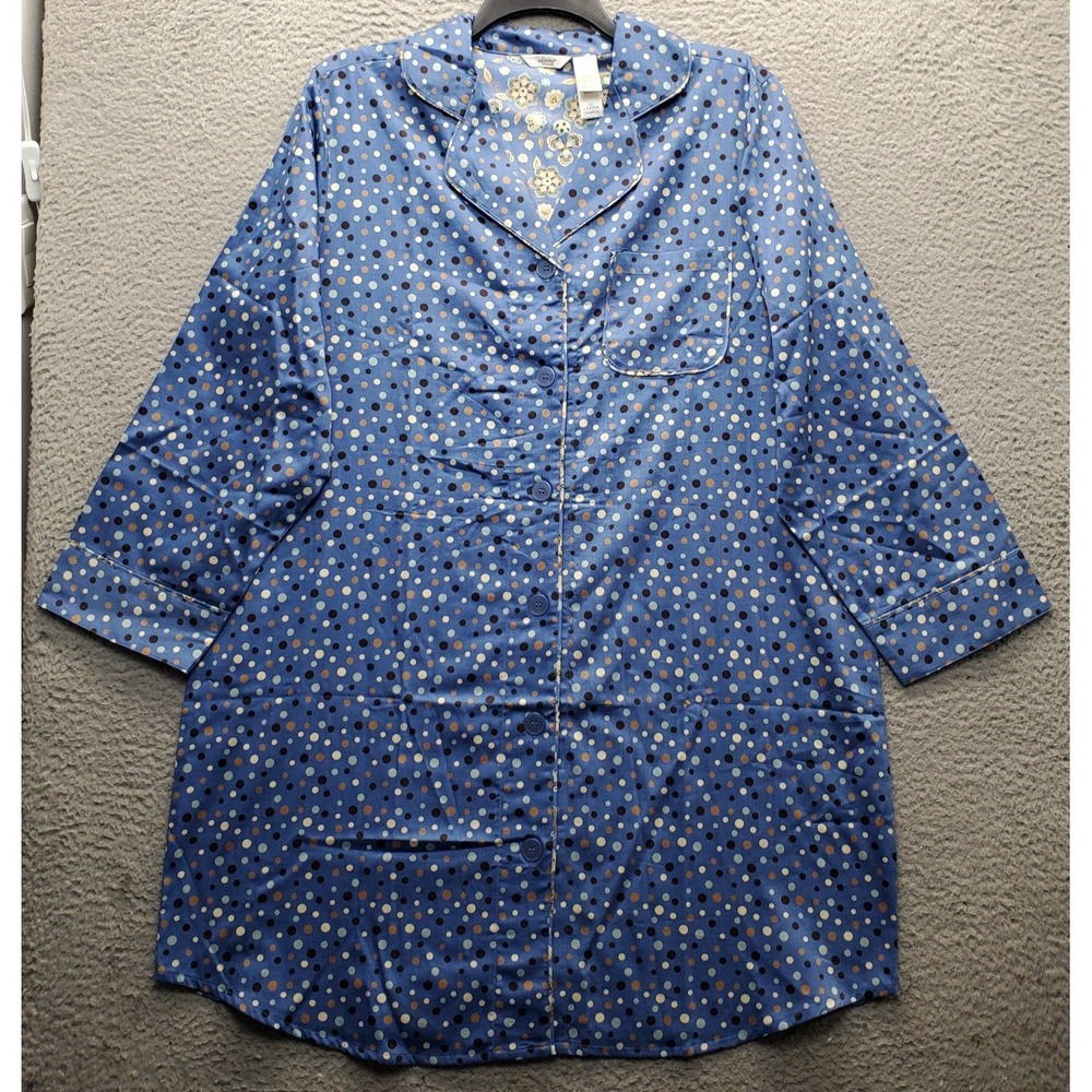 Lot of 2 Adonna Pajama Top Womens Plus 1X Multi Polka Dot Sleepwear Button Front
